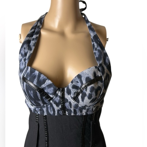 Vintage tie wrap halter corset dress,animal print,bustier,goth,bodycon,sexy - Picture 3 of 17